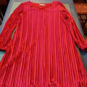 Madison Leiigh Red V Neck Accordian Style Long sleeve Party Dress Cottagecore